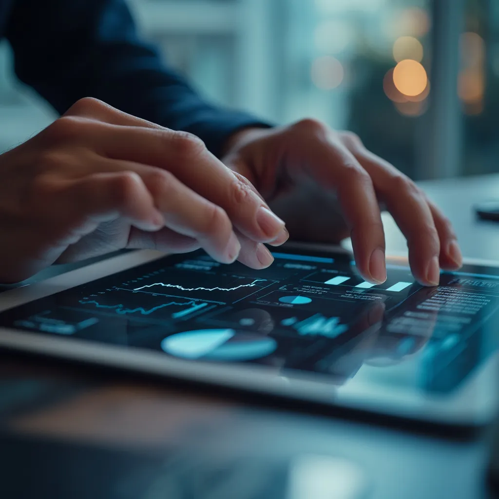 Consultor analizando datos en una tableta